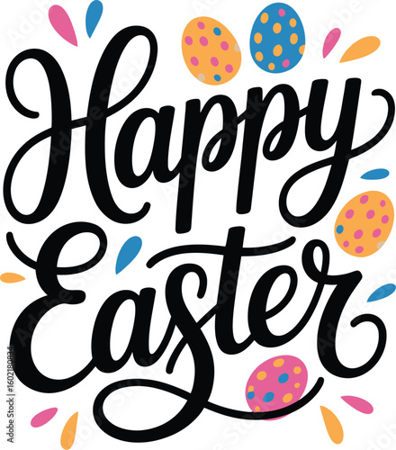 Set of hand written happy easter lettering calligraphic labels design elements and eggs for easter vector illustration
