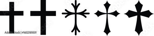 Cross vector shape symbol. Christianity sign. Christian religion icon. Catholic and protestant faith logo or image. Teutonic crusader label. Gothic crusade crucifix. 