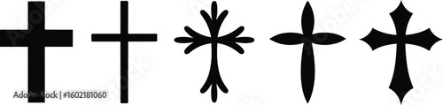 Cross vector shape symbol. Christianity sign. Christian religion icon. Catholic and protestant faith logo or image. Teutonic crusader label. Gothic crusade crucifix. 