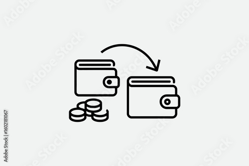 Money transfer concept with wallet and arrow illustration for online banking and digital payments solutions services and personal finance management