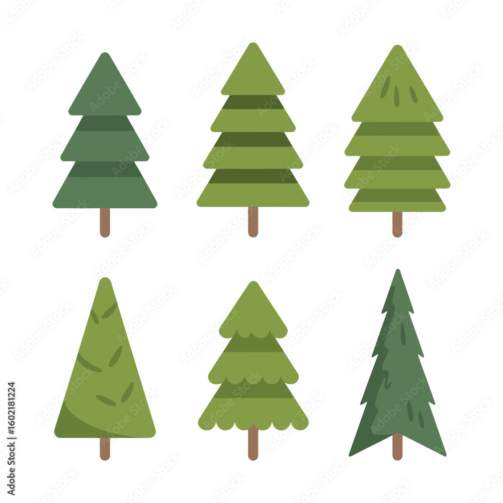 Obraz premium Pine tree set, vector illustration on white background.