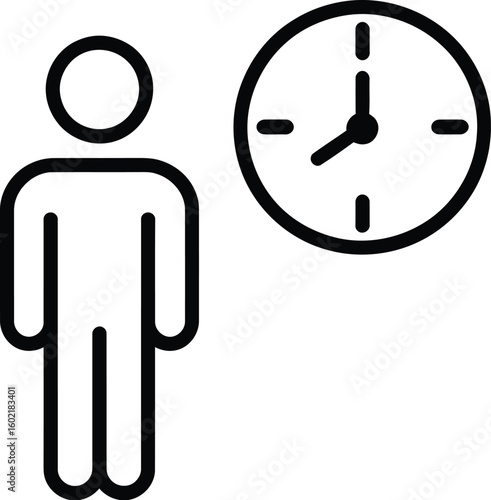 Person waiting line icon. Service time sign. Clock symbol. Quality design element. Editable stroke. Vector 