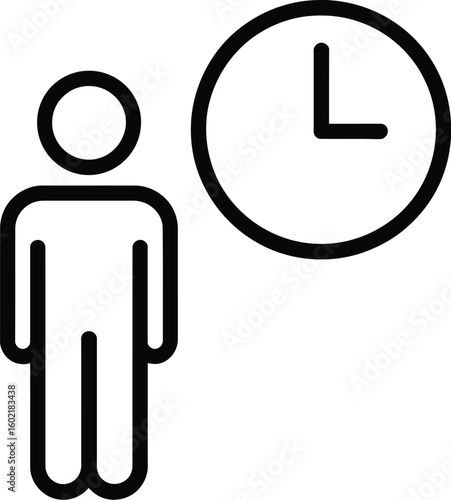 Person waiting line icon. Service time sign. Clock symbol. Quality design element. Editable stroke. Vector 