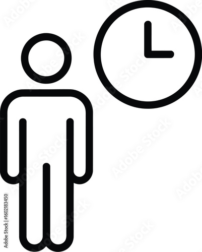 Person waiting line icon. Service time sign. Clock symbol. Quality design element. Editable stroke. Vector 