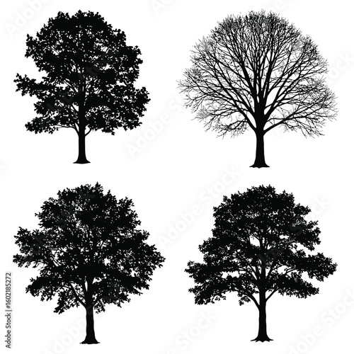 Collection of silhouetted bushes and shrubs in various shapes and sizes