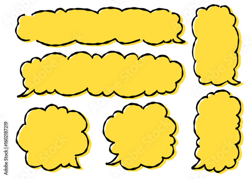 手書きの吹き出しイラストセット、シンプル、吹き出し