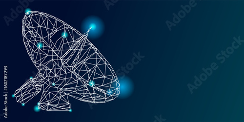 Astronomy. Abstract mash line and point radio telescope on white background with an inscription. Starry sky or space, consisting of stars and the universe. Vector cosmos or space illustration