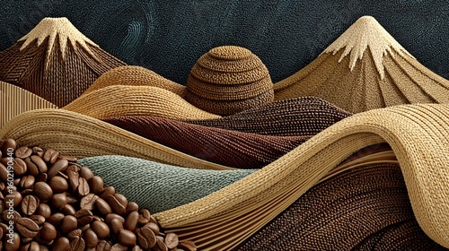 Artistic Landscape of Coffee Beans and Textures in Natural Form