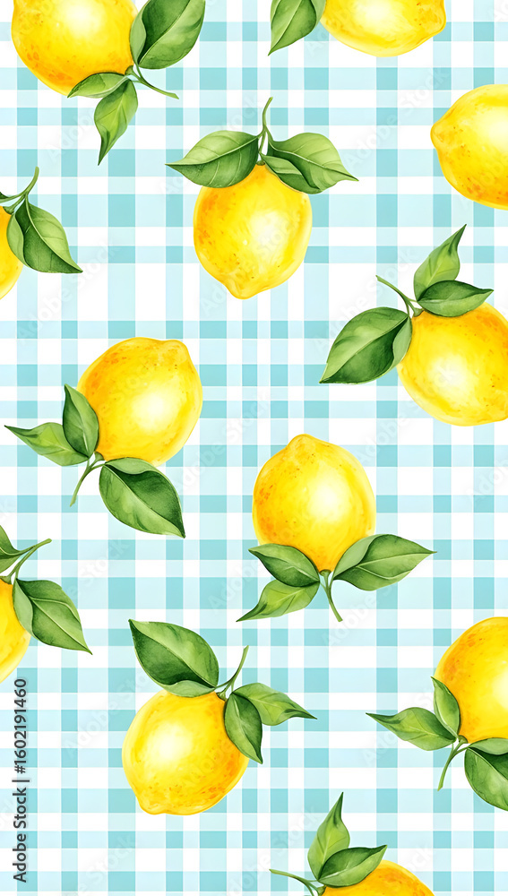 Obraz premium fruits and check pattern wallpaper