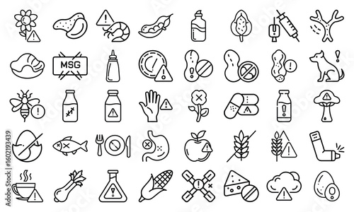 A collection of food allergy icons isolated on white background