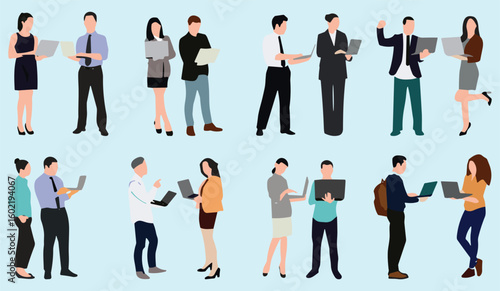 
Business Professionals Collaboration and Innovation: Diverse Teams Working Together with Laptops and Technology in Modern Office Environment, Discussing Ideas and Solutions