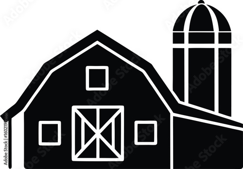 barn with silo icon vector