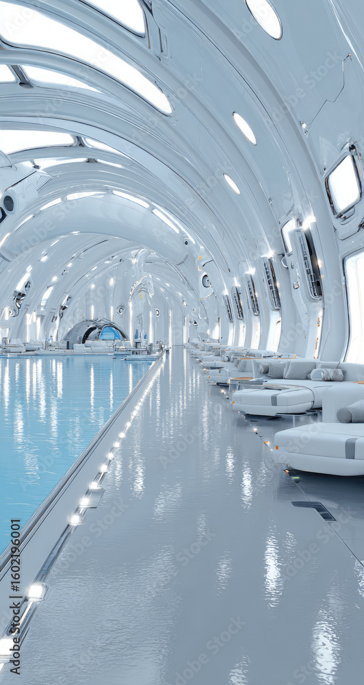Obraz premium Futuristic pool hall, white, arched design