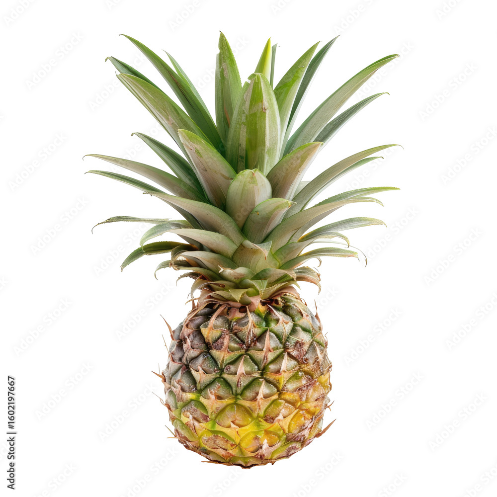Fresh pineapple, vibrant green leaves, light yellow crown Fresh pineapple, vibrant green leaves, light yellow crown