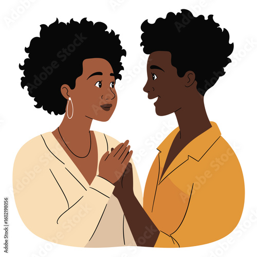 Young Black Couple Holding Hands and Smiling Illustration