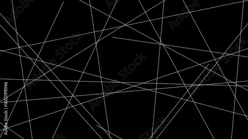 random white lines with a black background moving slowly and irregularly to form an abstract shape, ideal for use as video background or wallpaper. black abstract background with irregularly moving wh