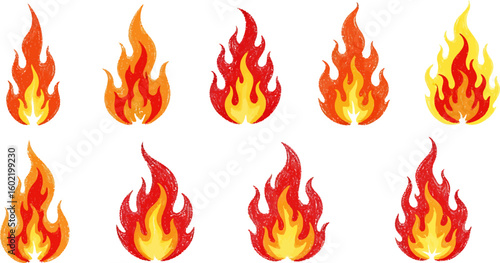 Colorful Fire Flames Vector Illustrations for Design Projects and Concepts