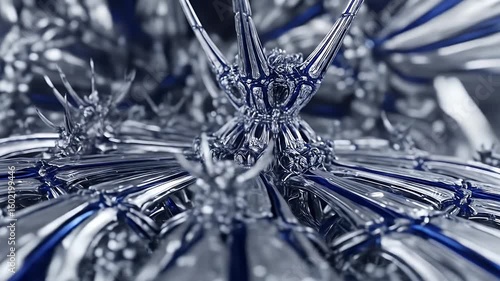 Intricate metallic structure with blue accents