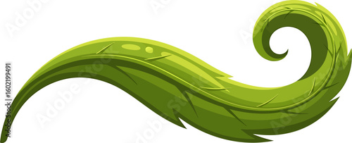 Stylized Green Swirling Leaf Element. Versatile Organic Nature Inspired Graphic Design Flourish. Editable Vector Illustration.