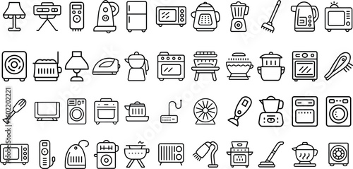 Electric appliance icon set, washing machine, refrigerator, microwave, vector illustration