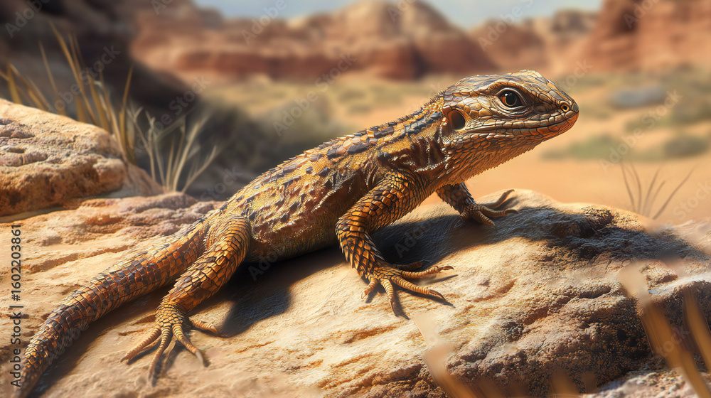Fototapeta premium Desert Dweller: A Close-Up of a Lizard in its Natural Habitat