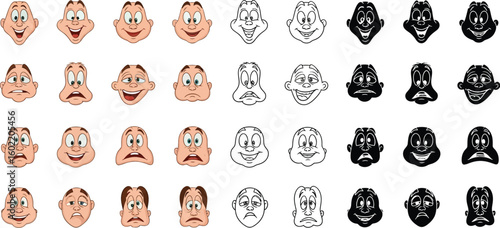 Cartoon face expressions vector set for animation character design and emotion art