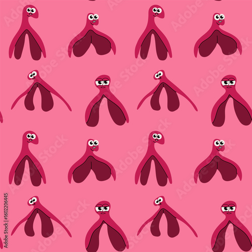 Seamless Pattern with Cartoon Clitoris Anatomy. Feminist Empowerment Style