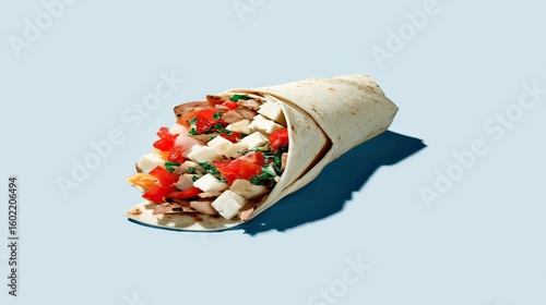 Delicious Chicken Wrap Studio Shot, Light Blue Background