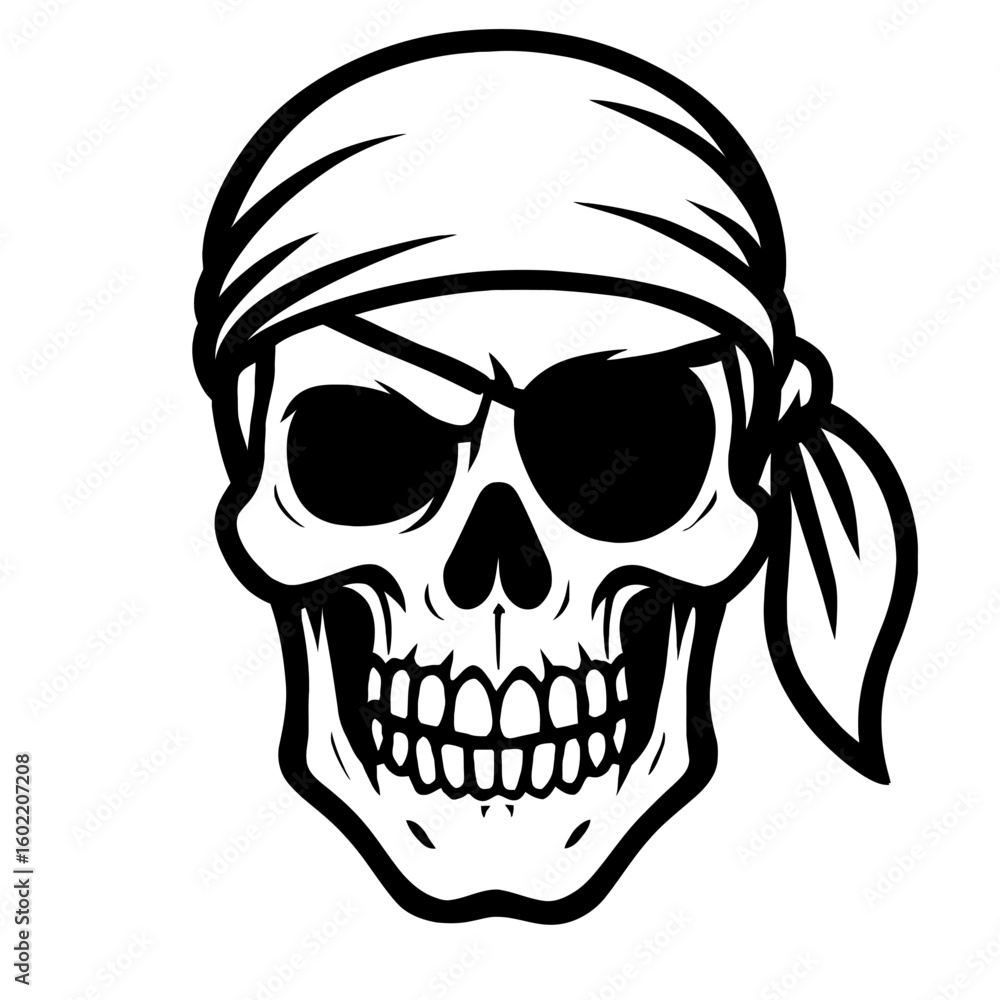 Fototapeta premium Intimidating Pirate Skull with Bandana and Eyepatch - Emblem of Adventure