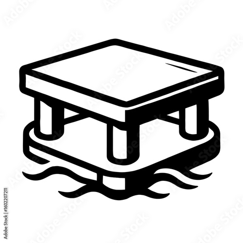 Isometric Floating Platform on Water - Marine or Offshore Structure