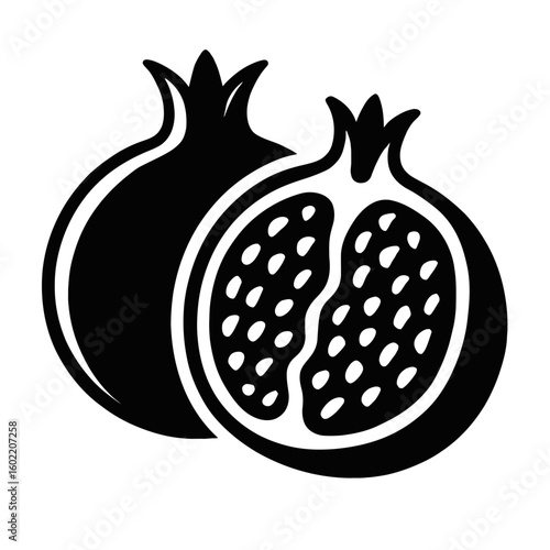 Whole and Sliced Pomegranate - Juicy Superfruit Outline
