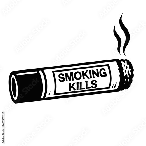 Warning Illustration of a Burning Cigarette with "Smoking Kills" Message