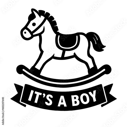 Charming Rocking Horse with "It's a Boy" Banner, A Perfect Gift for New Arrivals