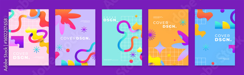 Gradient Abstract Geometric card collection, vector background illustration, design template set collection, cover, poster, flyer, brochure, printable template, vibrant color