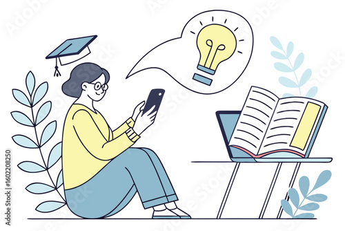 Student engaged in online learning while sitting in a cozy space with a laptop and studying materials around