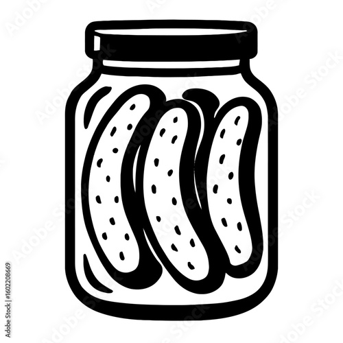 Simple Jar of Pickles Black and White Illustration