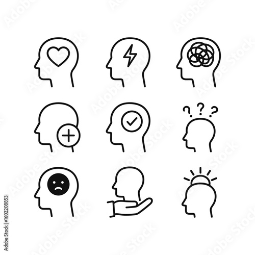 Wellness mindfulness mental health meditation vector icons. Outline symbols. Line design