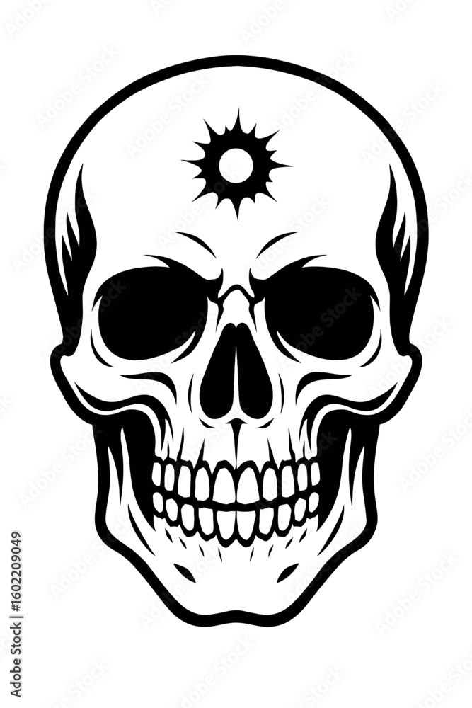 Fototapeta premium Mysterious Skull with Radiant Sun Forehead Symbol