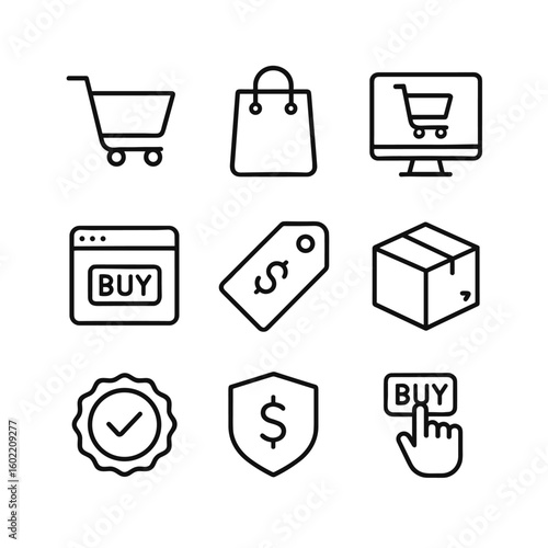 E commerce shopping icons set. Outline symbols. Line design