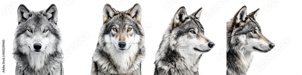 Obraz premium Gray Wolf Portrait Collection: Isolated on White