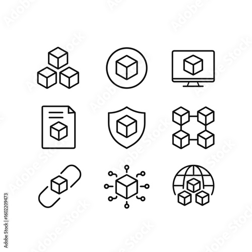 Digital currency icons collection. Outline symbols. Line design