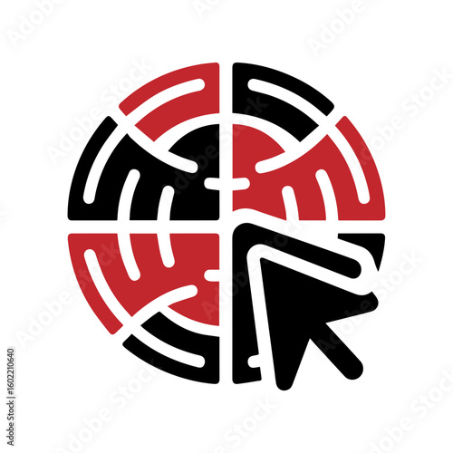 Global network internet globe icon with arrow pointer, digital web access symbol, modern website navigation vector illustration SVG.