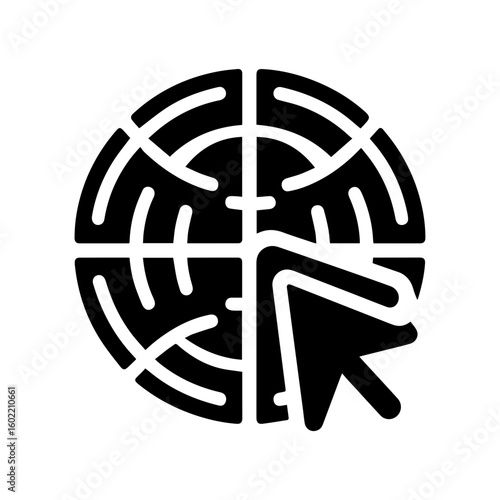 Global network internet globe icon with arrow pointer, digital web access symbol, modern website navigation vector illustration SVG.