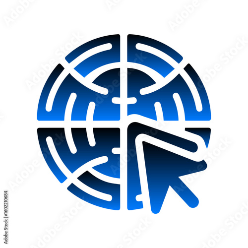 Global network internet globe icon with arrow pointer, digital web access symbol, modern website navigation vector illustration SVG.