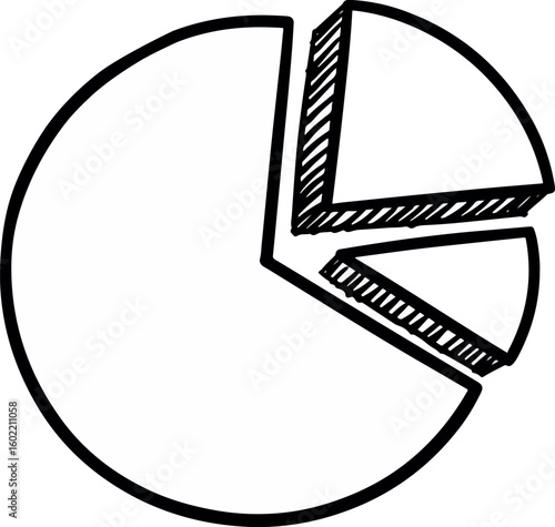 Black and White Hand-Drawn Pie Chart Illustration Representing Data Segmentation
