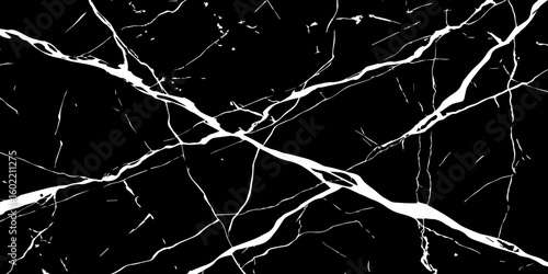 "A striking, high-contrast black and white abstract pattern resembling fractured glass or lightning bolts across a dark sky, emphasizing sharp lines and dynamic tension."