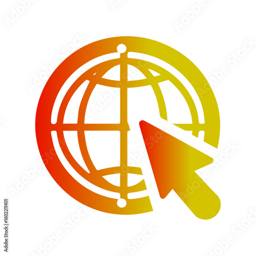 Global network internet globe icon with arrow pointer, digital web access symbol, modern website navigation vector illustration SVG.