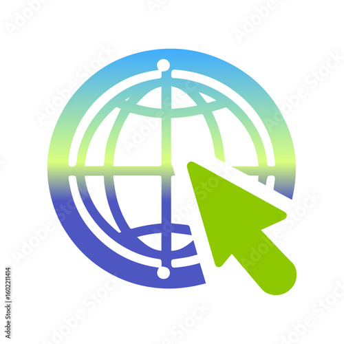 Global network internet globe icon with arrow pointer, digital web access symbol, modern website navigation vector illustration SVG.