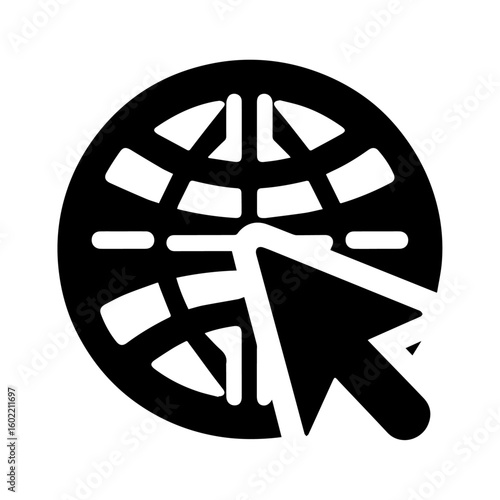 Global network internet globe icon with arrow pointer, digital web access symbol, modern website navigation vector illustration SVG.