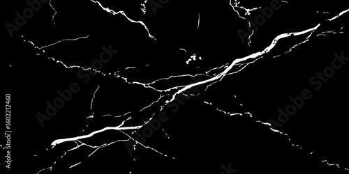 "A striking, high-contrast black and white abstract pattern resembling fractured glass or lightning bolts across a dark sky, emphasizing sharp lines and dynamic tension."